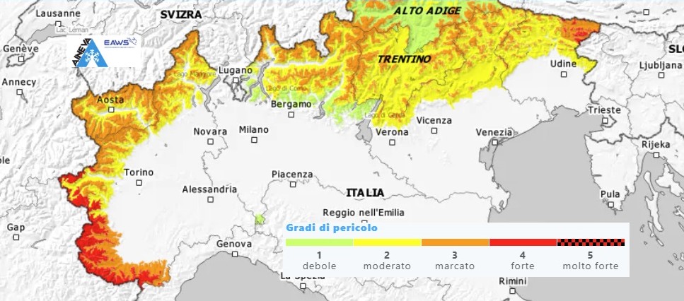 Immagine del pericolo valanghe nelle Alpi italiane